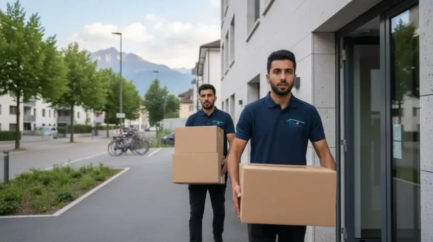 Des déménageur Fly déménagement qui montent des cartons